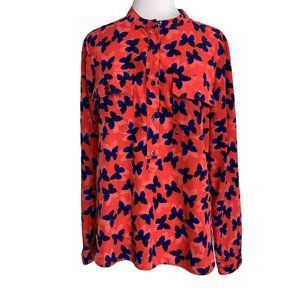 Gap Womens Blouse Shirt Size XS Butterflies Popover Long Sleeve Mandarin Collar